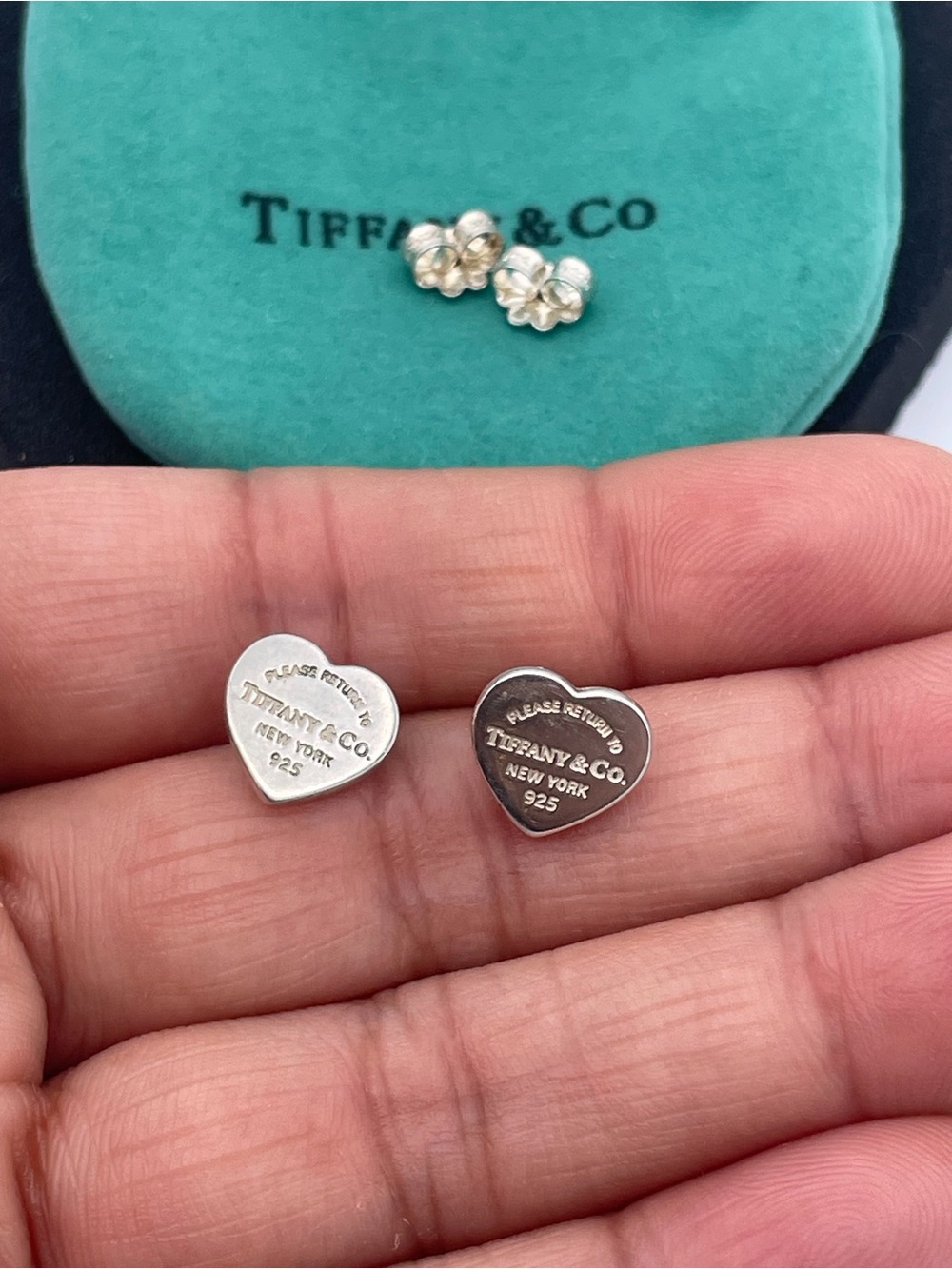 Tiffany & Co. Return to Tiffany Heart Stud Earrings Sterling Silver 925 Mini - Picture 2 of 6